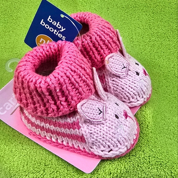 NWT HTF baby 👶Pink bunny booties newborn reborn 100% cotton Carter’s - Picture 4 of 4